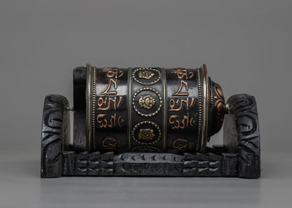 Wooden Frame Prayer Wheel | Tibetan Mantra Wheel for Your Altar