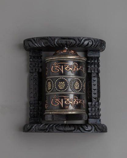 Wooden Frame Prayer Wheel | Tibetan Mantra Wheel for Your Altar