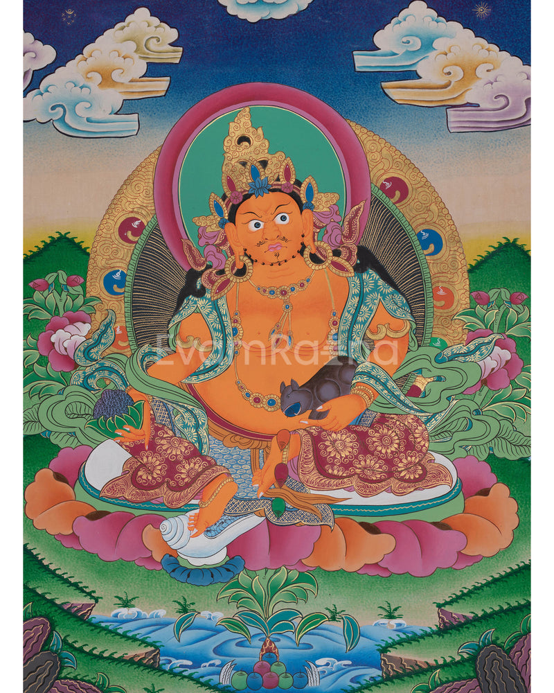 Original Hand-Painted Dzambala Thangka | Kubera Wall Decoration Thangka