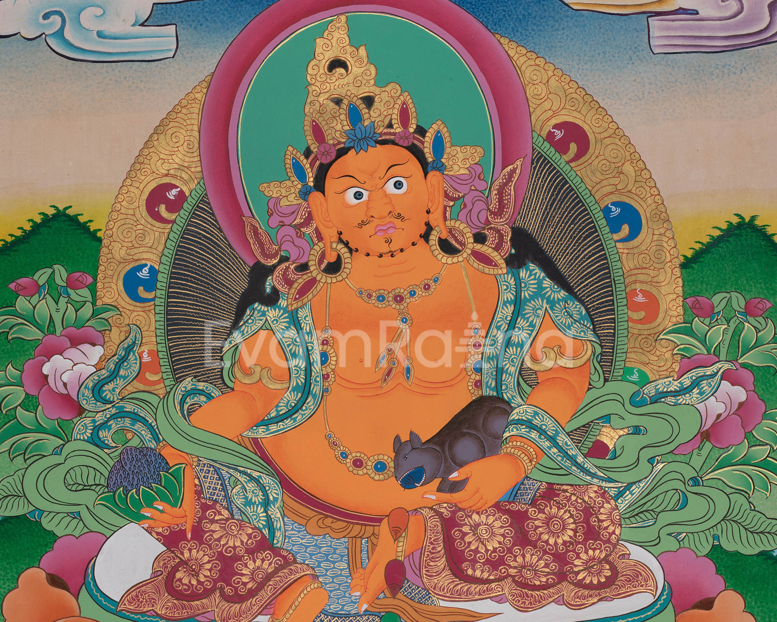 Original Hand-Painted Dzambala Thangka | Kubera Wall Decoration Thangka