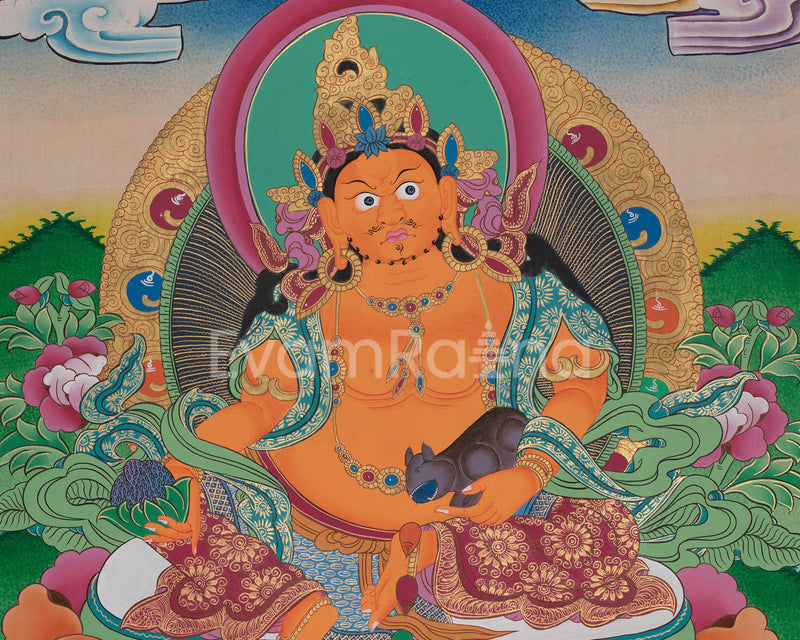 Original Hand-Painted Dzambala Thangka | Kubera Wall Decoration Thangka