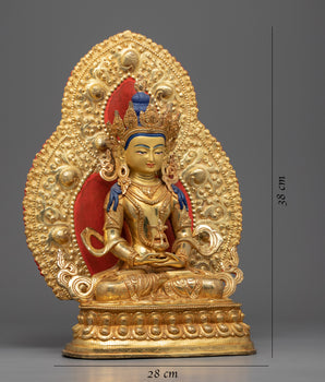 Gold Painted Amitayus Statue | Handmade Artwork of Nepal
