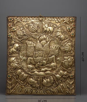 Metal Wall Hanging Garuda with Zodiac Sign | Handcrafted Celestial Decor