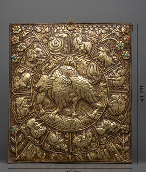 Yak Metal Wall Hanging Thanka Featuring Zodiac Sign Calendar for Spiritual Insight and Decorative Elegance