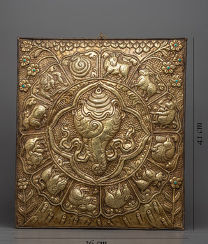 Sankha Metal Wall Hanging | Unique Thangka Design with Zodiac Signs Calander