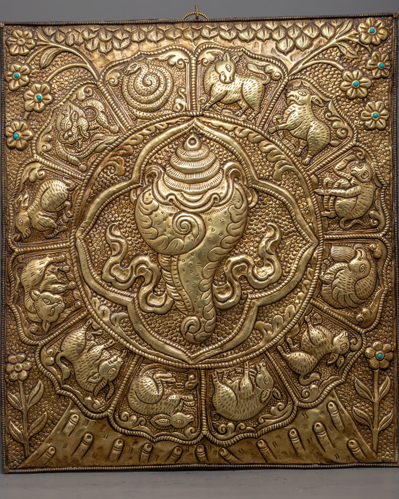 Sankha Metal Wall Hanging | Unique Thangka Design with Zodiac Signs Calander