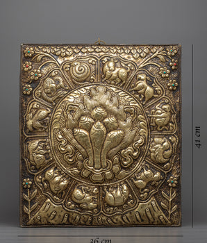 Norbu Metal Wall Hanging Thanka Calander | Zodiac Signs Surrounding Norbu for Spiritual Insight and Decorative Harmony