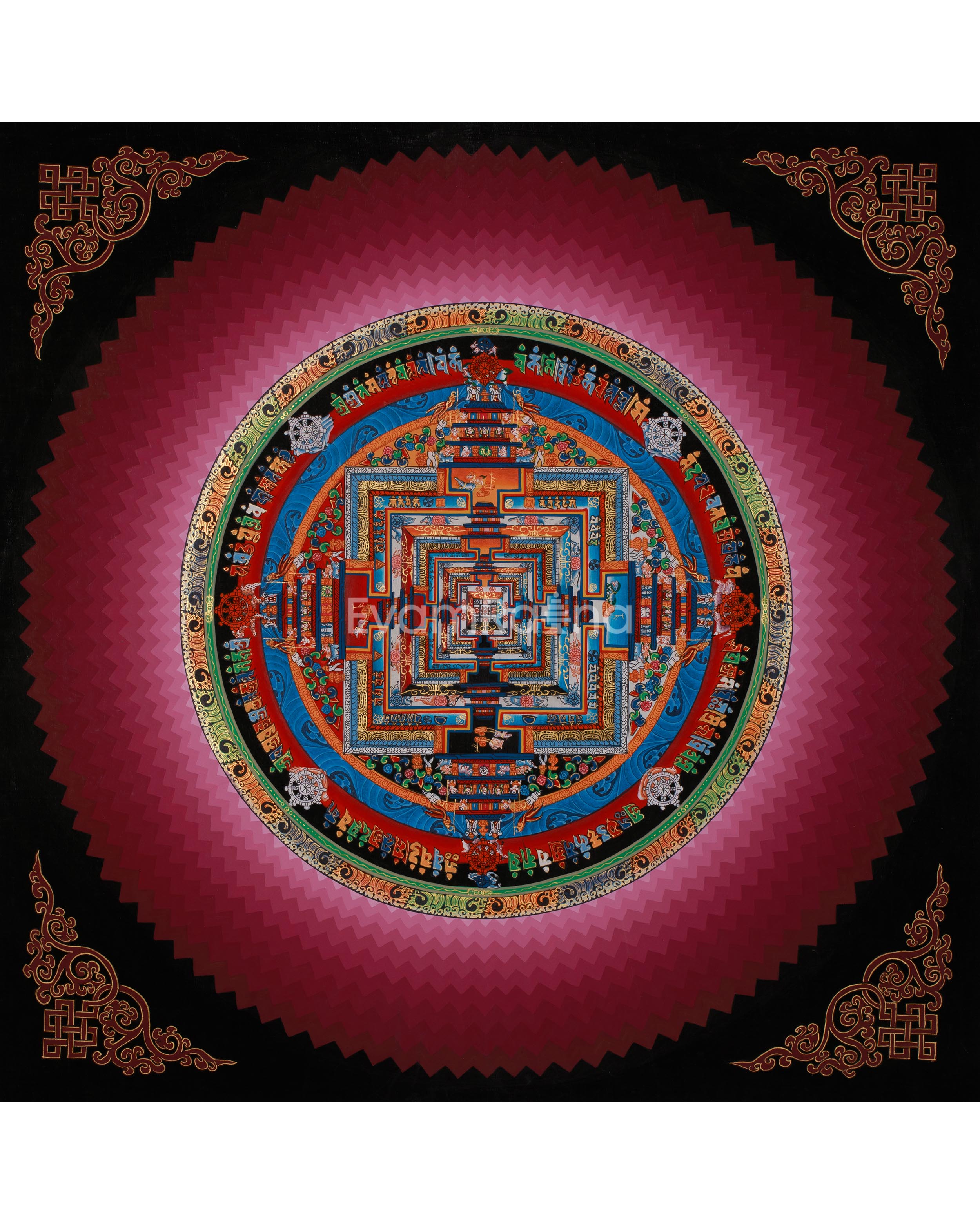 Kalachakra Mandala Thangka With Warm Halo Around | Tibetan Wall Hanging