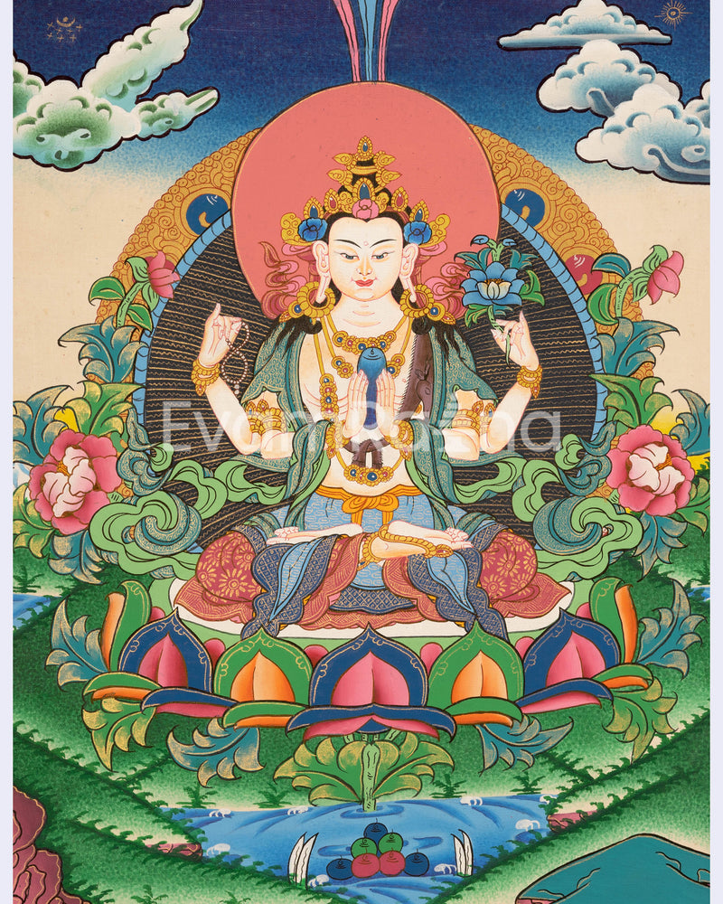 Chenrezig Bodhisattva Thangka | Shrine Room Decor