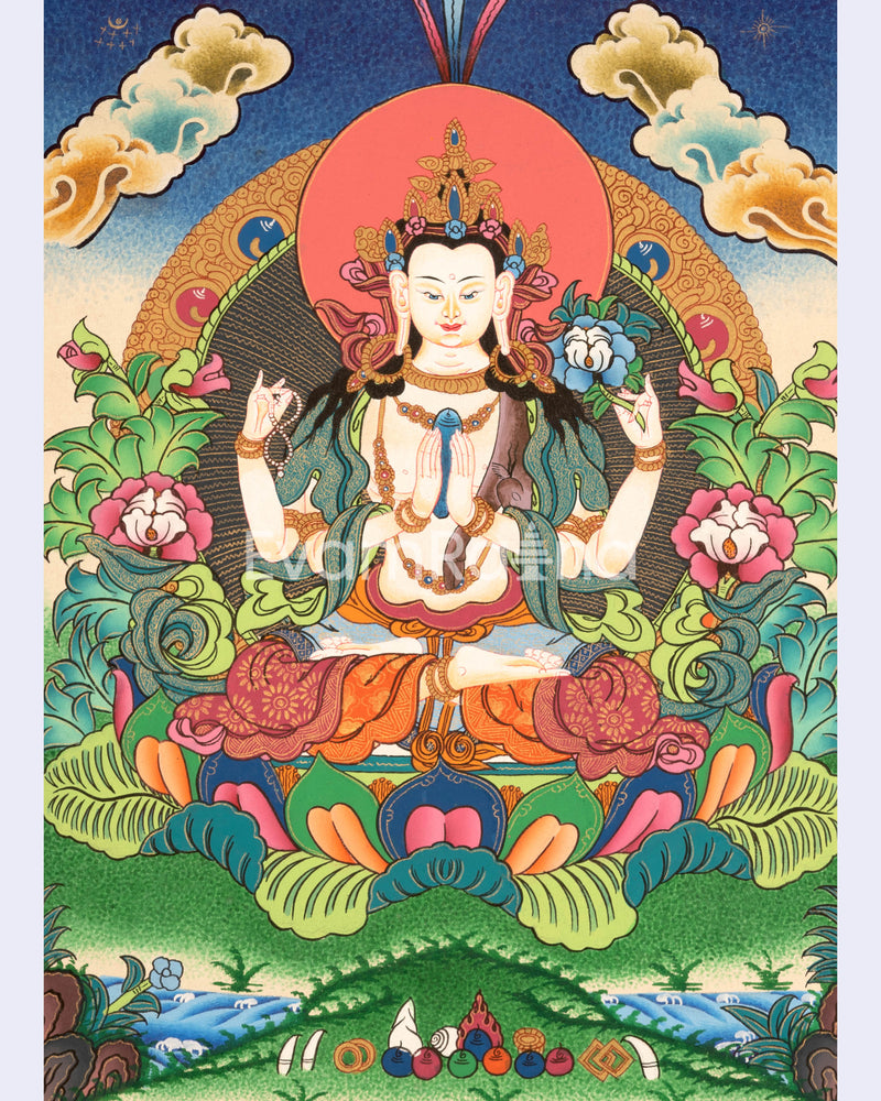 Chenrezig Bodhisattva Thangka | Shrine Room Decor