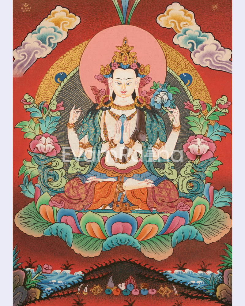 Chenrezig Bodhisattva Thangka | Shrine Room Decor