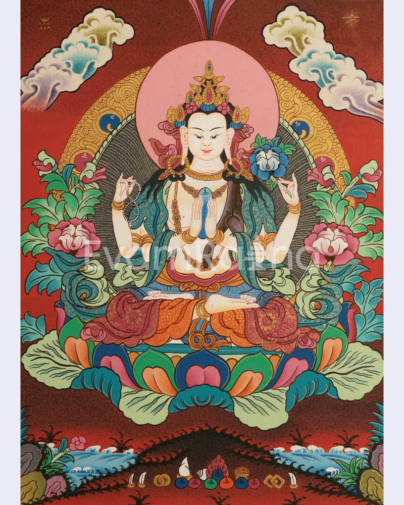 Chenrezig Bodhisattva Thangka | Shrine Room Decor