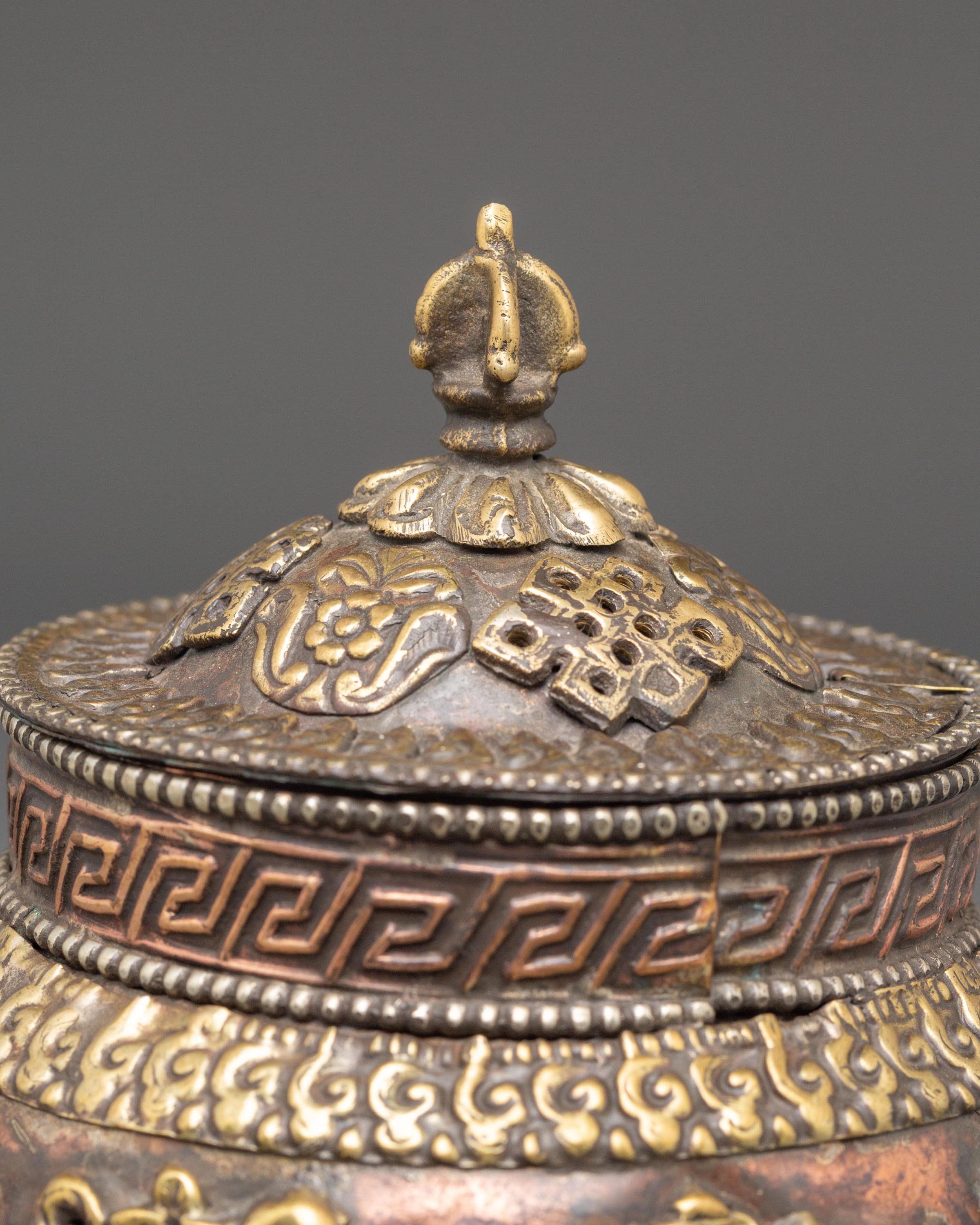 Sacred Incense Burner For Buddhist Rituals | Tibetan Ritual Copper Brass Decor