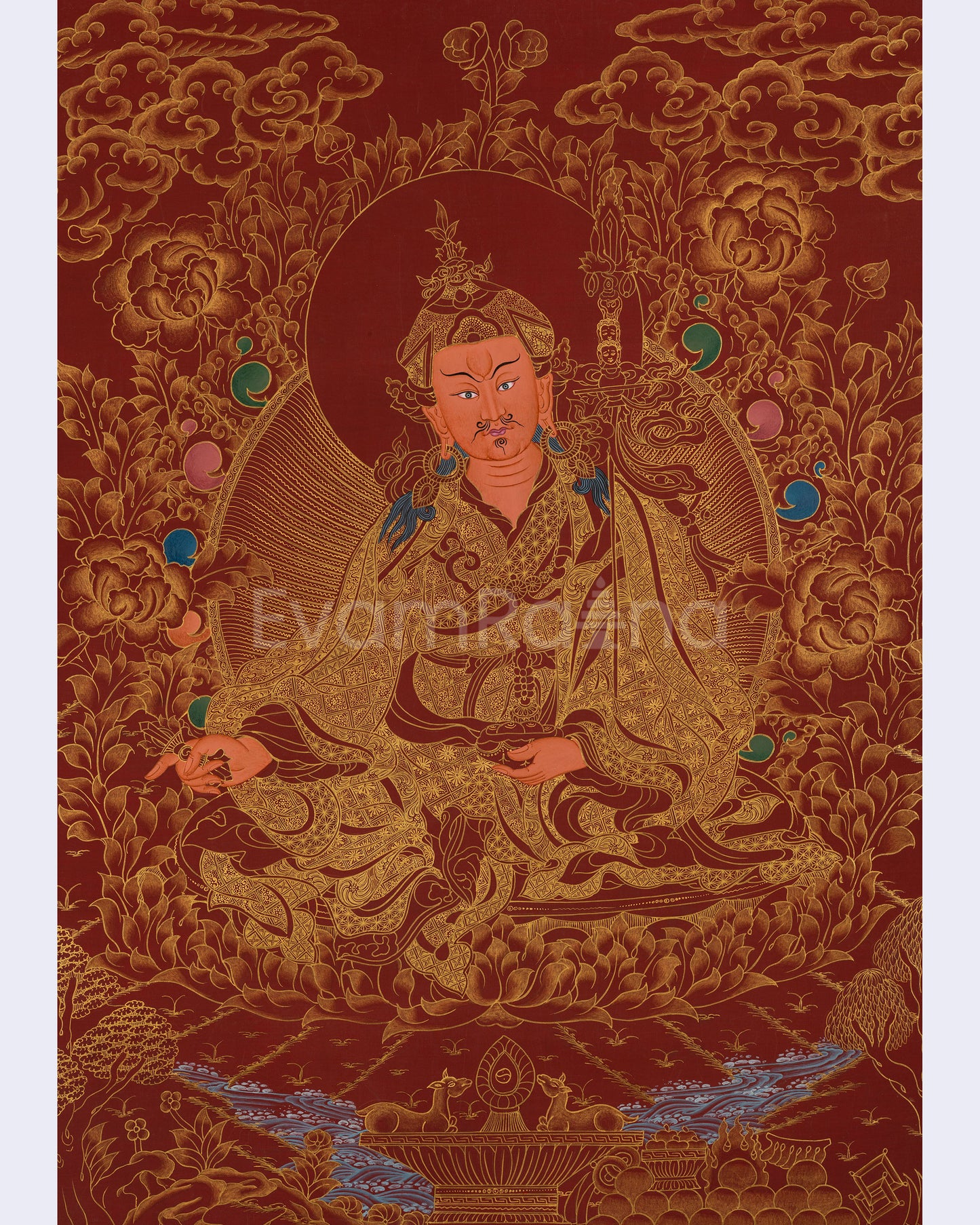 Guru Rinpoche Padmasambhava Thangka Painting | Red Background