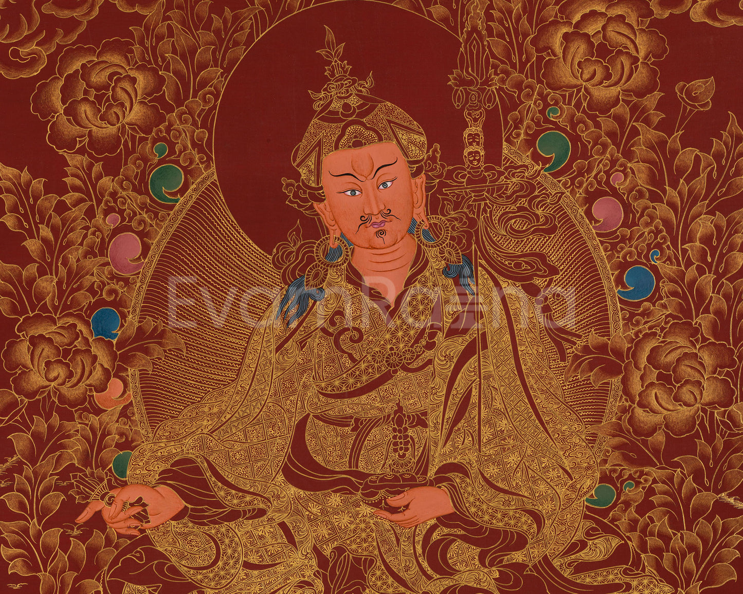 Guru Rinpoche Padmasambhava Thangka Painting | Red Background