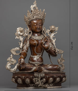 Green Tara Goddess of Compassion | Handmade Sculpture | Silver Plated