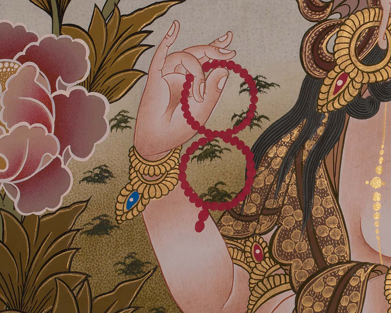 Four Armed Chengrezig Thanka | Hand-Painted Tibetan Thangka