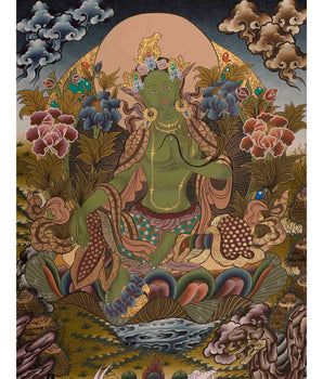 Original Hand-Painted Green Tara Thangka | Buddhist Religious Painting