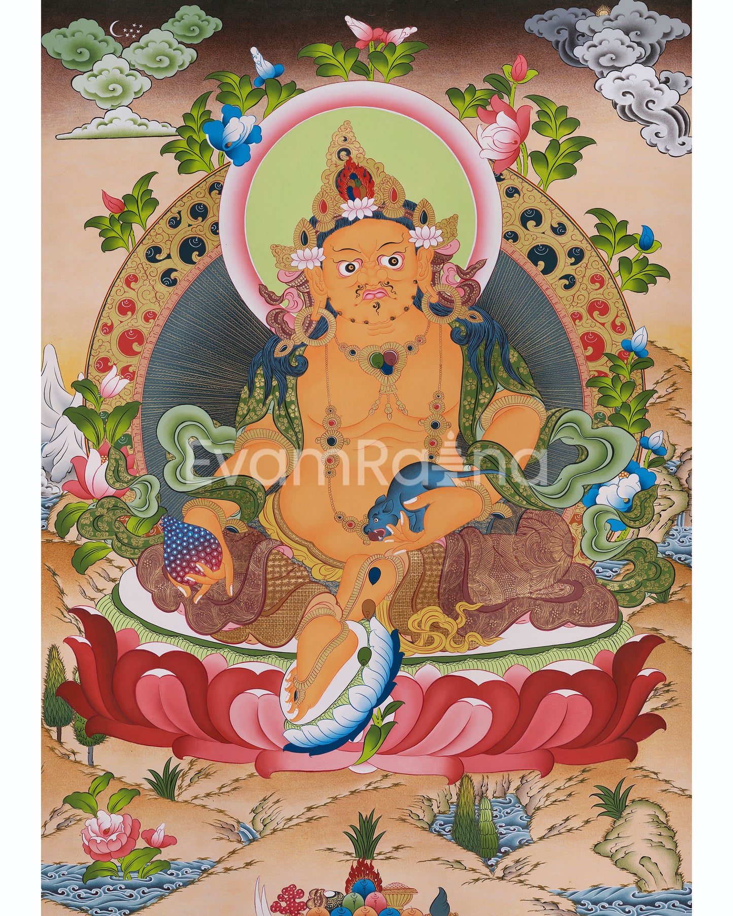 Dzambala Wealth Deity Thangka Painting | Kubera God of Wealth