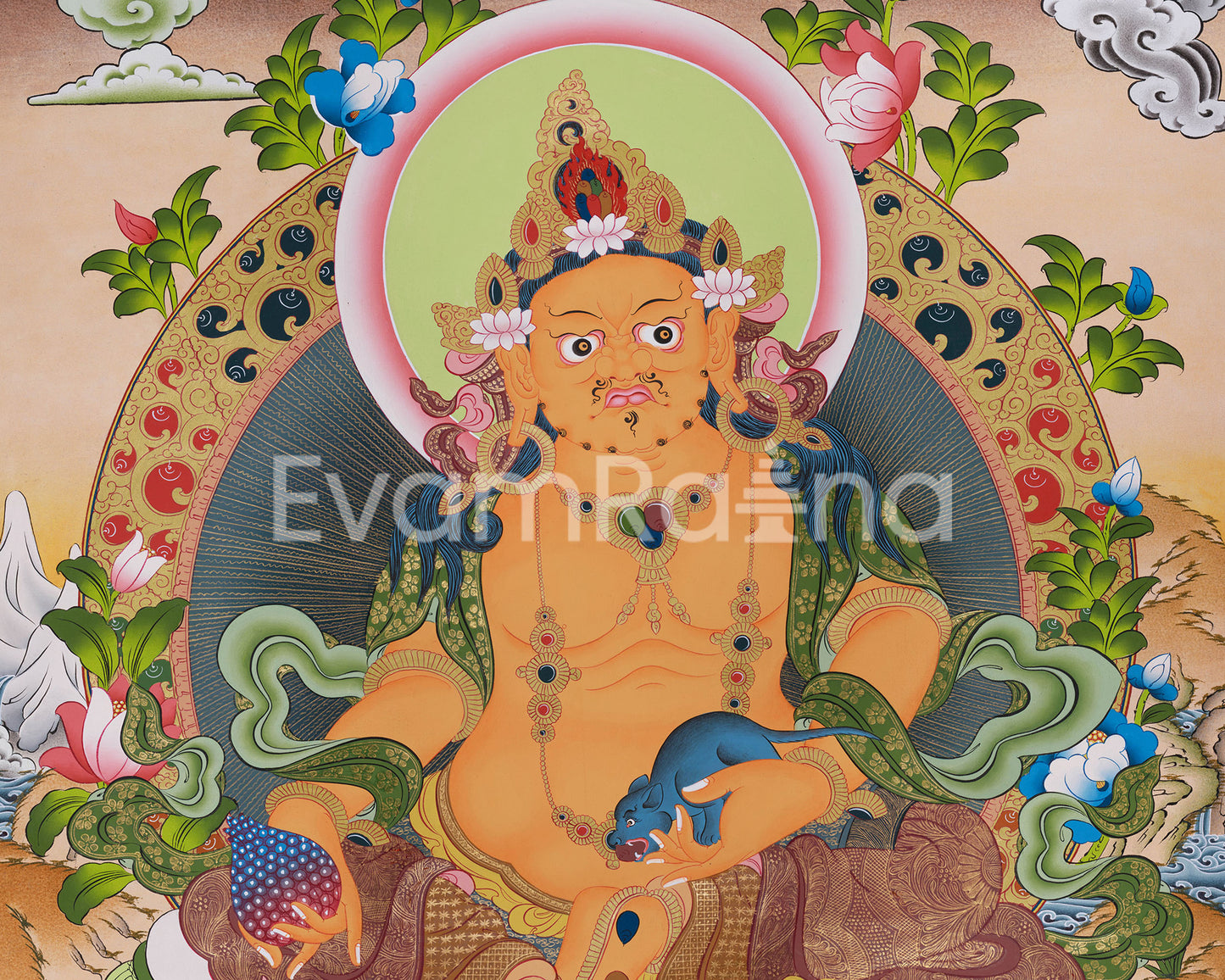 Dzambala Wealth Deity Thangka Painting | Kubera God of Wealth