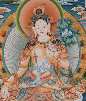 Authentic White Tara Thangka |  Hand-Painted Buddhist Art