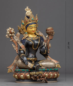 Buddha Art Green Tara Sculpture | Mother Tara Statue | 24k Gold Gilded