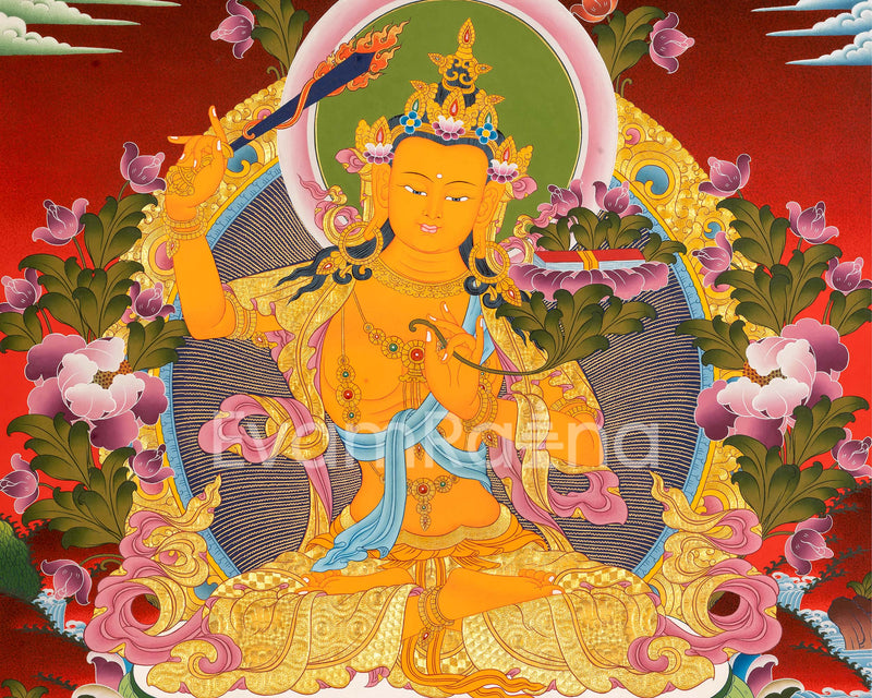 Original Hand-Painted Manjushree Thangka Art | Wisdom Deity