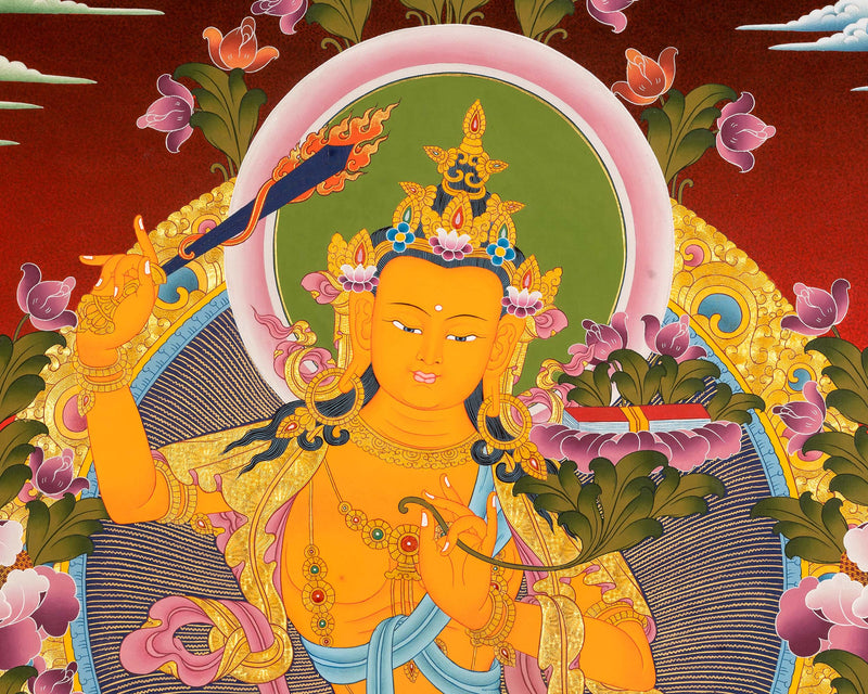 Original Hand-Painted Manjushree Thangka Art | Wisdom Deity