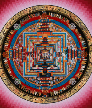 Kalachakra Mandala Thangka With Warm Halo Around | Tibetan Wall Hanging