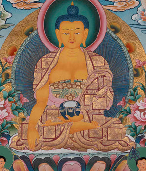 Divine Enlightenment: Shakyamuni Buddha, Five Buddhas, and Disciples Thangka