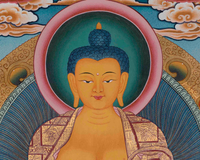 Divine Enlightenment: Shakyamuni Buddha, Five Buddhas, and Disciples Thangka