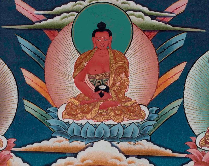 Divine Enlightenment: Shakyamuni Buddha, Five Buddhas, and Disciples Thangka