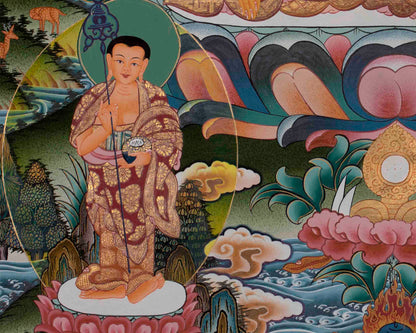 Divine Enlightenment: Shakyamuni Buddha, Five Buddhas, and Disciples Thangka