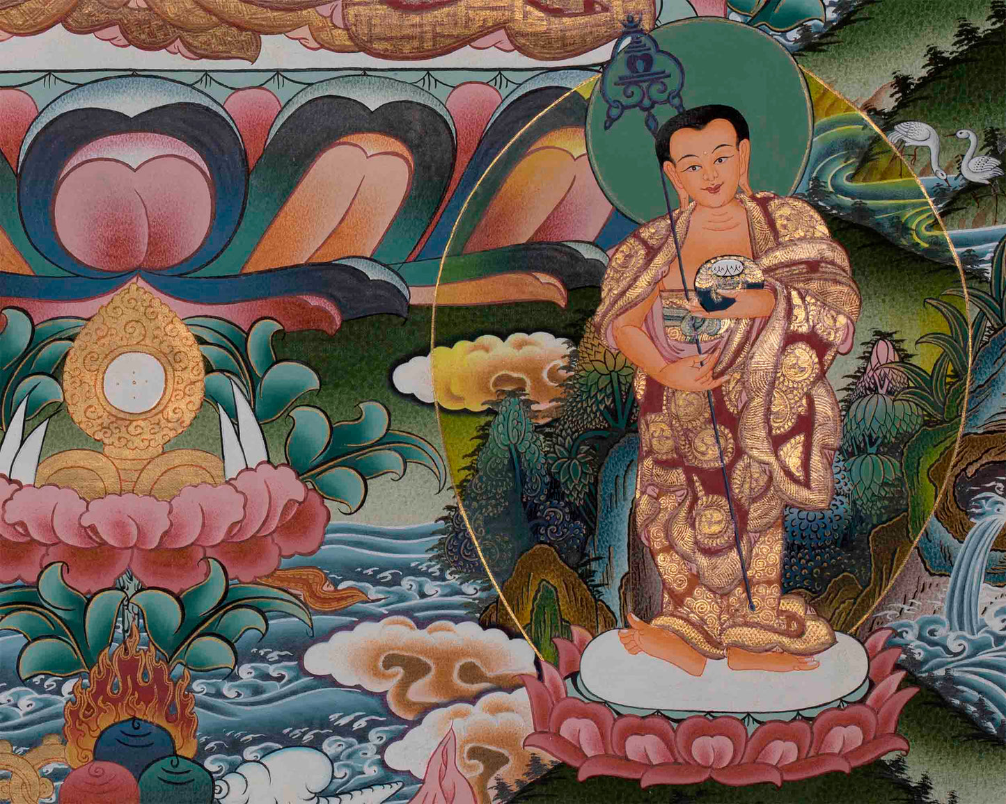 Divine Enlightenment: Shakyamuni Buddha, Five Buddhas, and Disciples Thangka