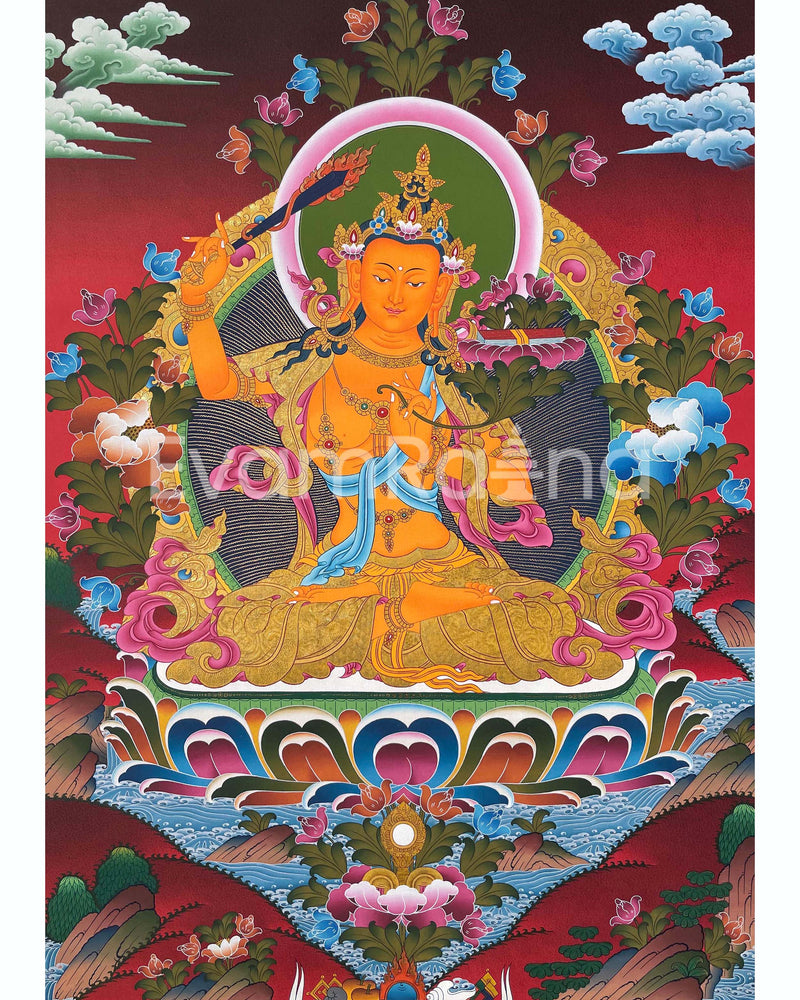 Original Hand-Painted Manjushree Thangka Art | Wisdom Deity