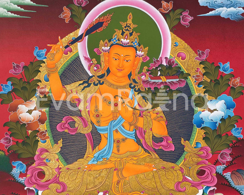 Original Hand-Painted Manjushree Thangka Art | Wisdom Deity