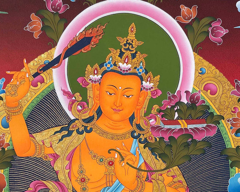 Original Hand-Painted Manjushree Thangka Art | Wisdom Deity