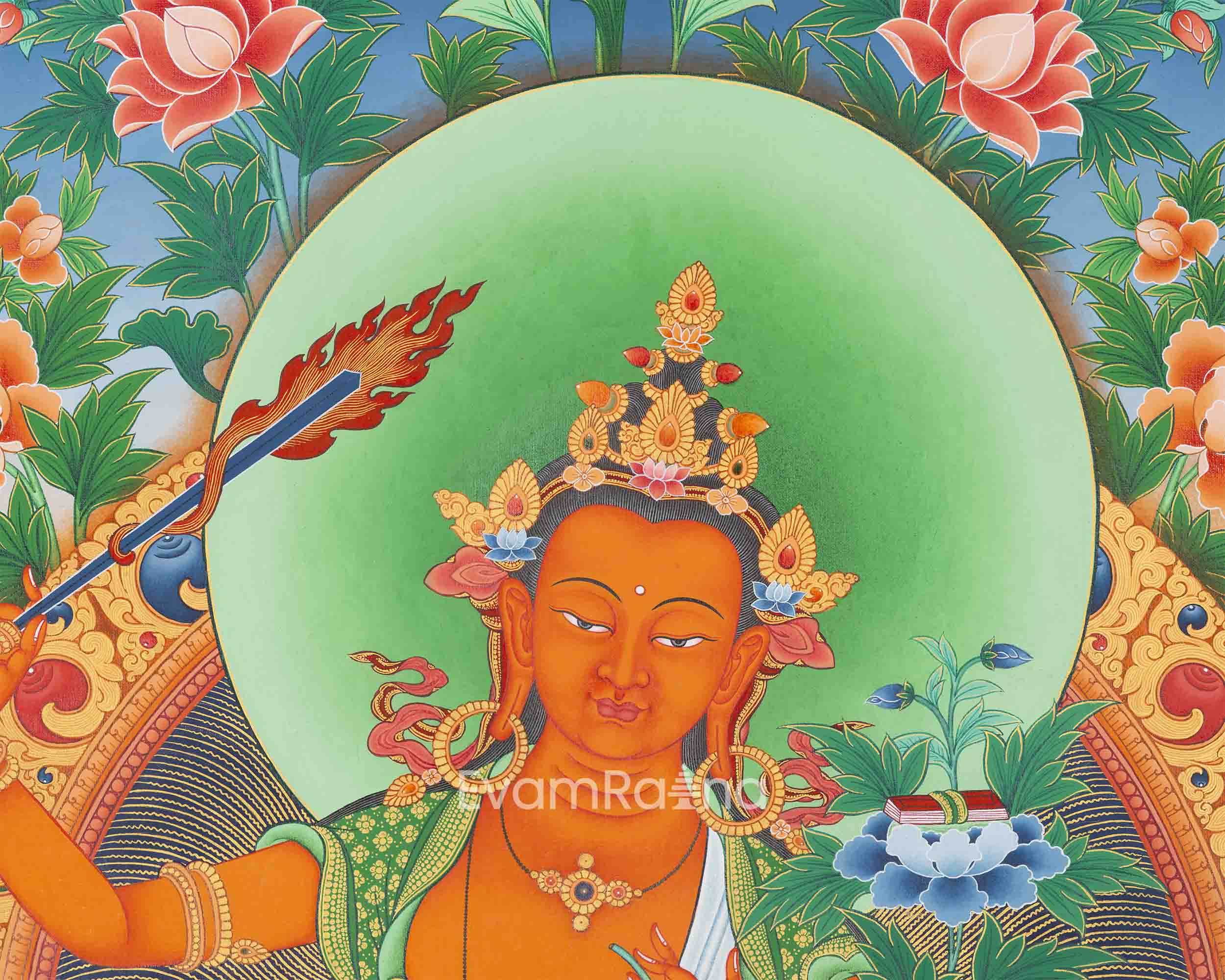 Manjushri The Bodhisattva Of Wisdom Paubha Print | Spiritual Fine Art Print For Room Decoration
