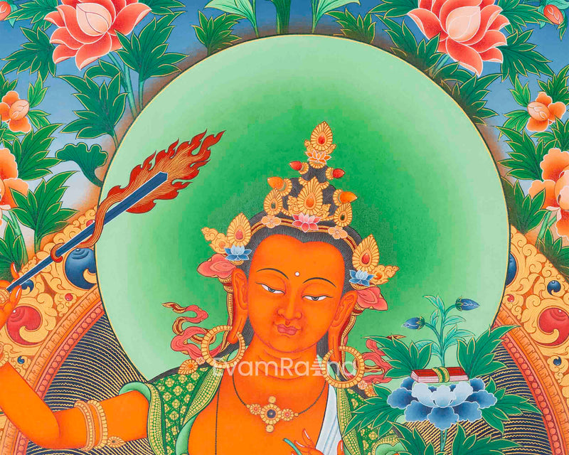 Manjushri The Bodhisattva Of Wisdom Paubha Print | Spiritual Fine Art Print For Room Decoration