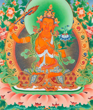 Manjushri The Bodhisattva Of Wisdom Paubha Print | Spiritual Fine Art Print For Room Decoration