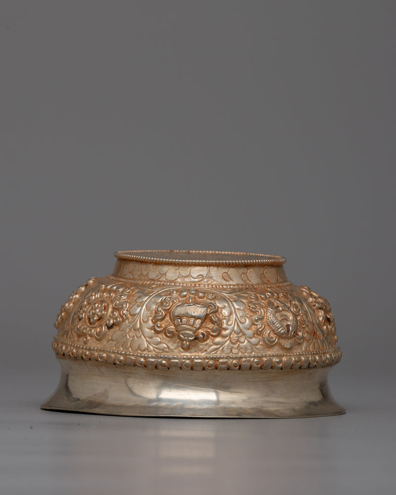 Tibetan White Metal Bowl | Meditation Ceremony Cup