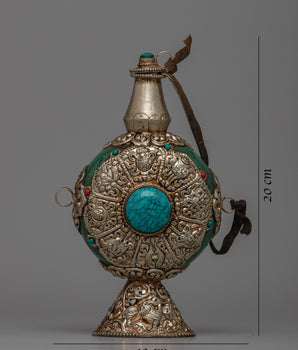 Tibetan White Metal Snuff Bottle | Silver-Plated with Turquoise Stone Inlay for Exquisite Craftsmanship