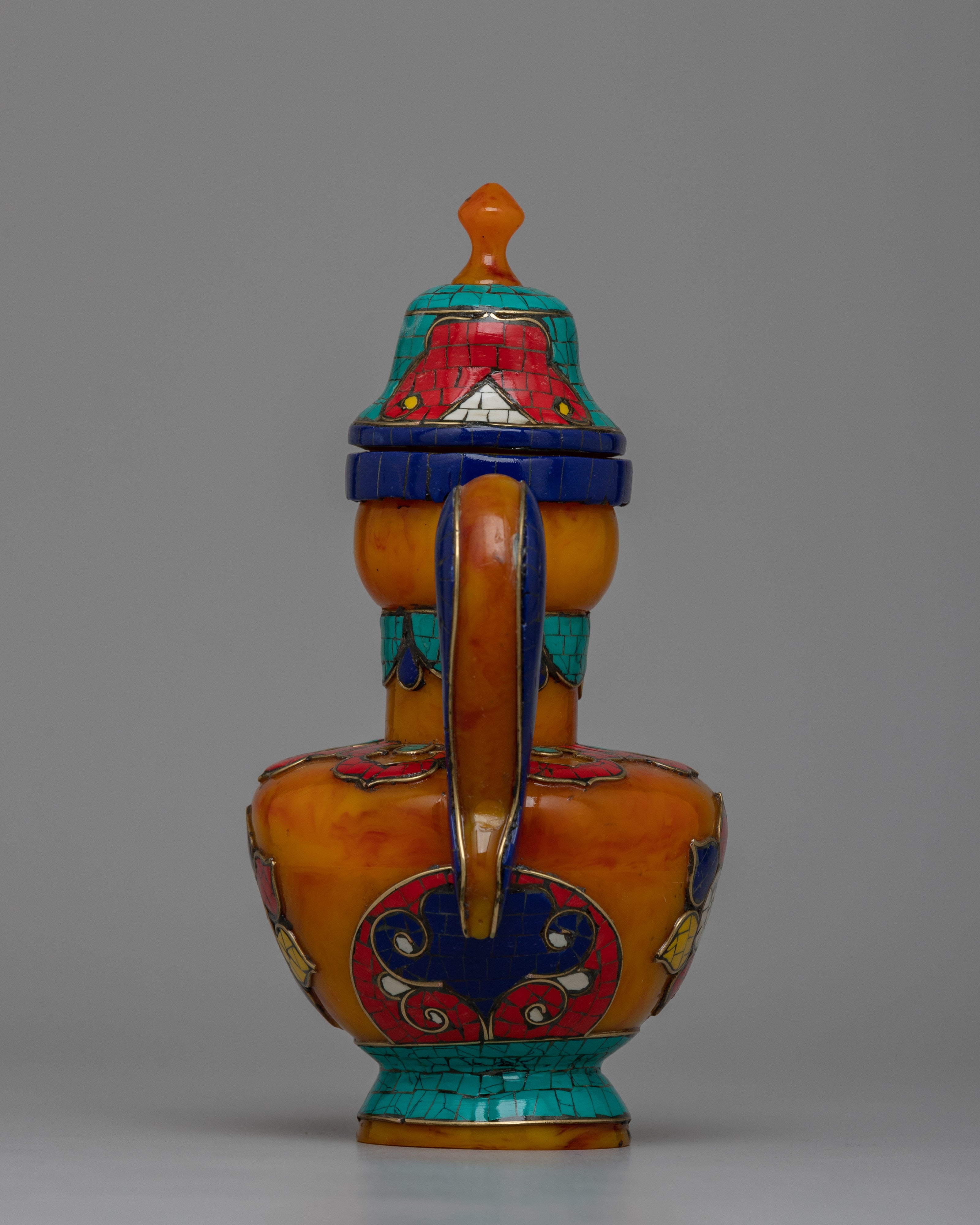 Turquoise, Coral,Lapis Lazuli Tea Pot | Exquisite Fusion of Precious Stones for Luxury Decor