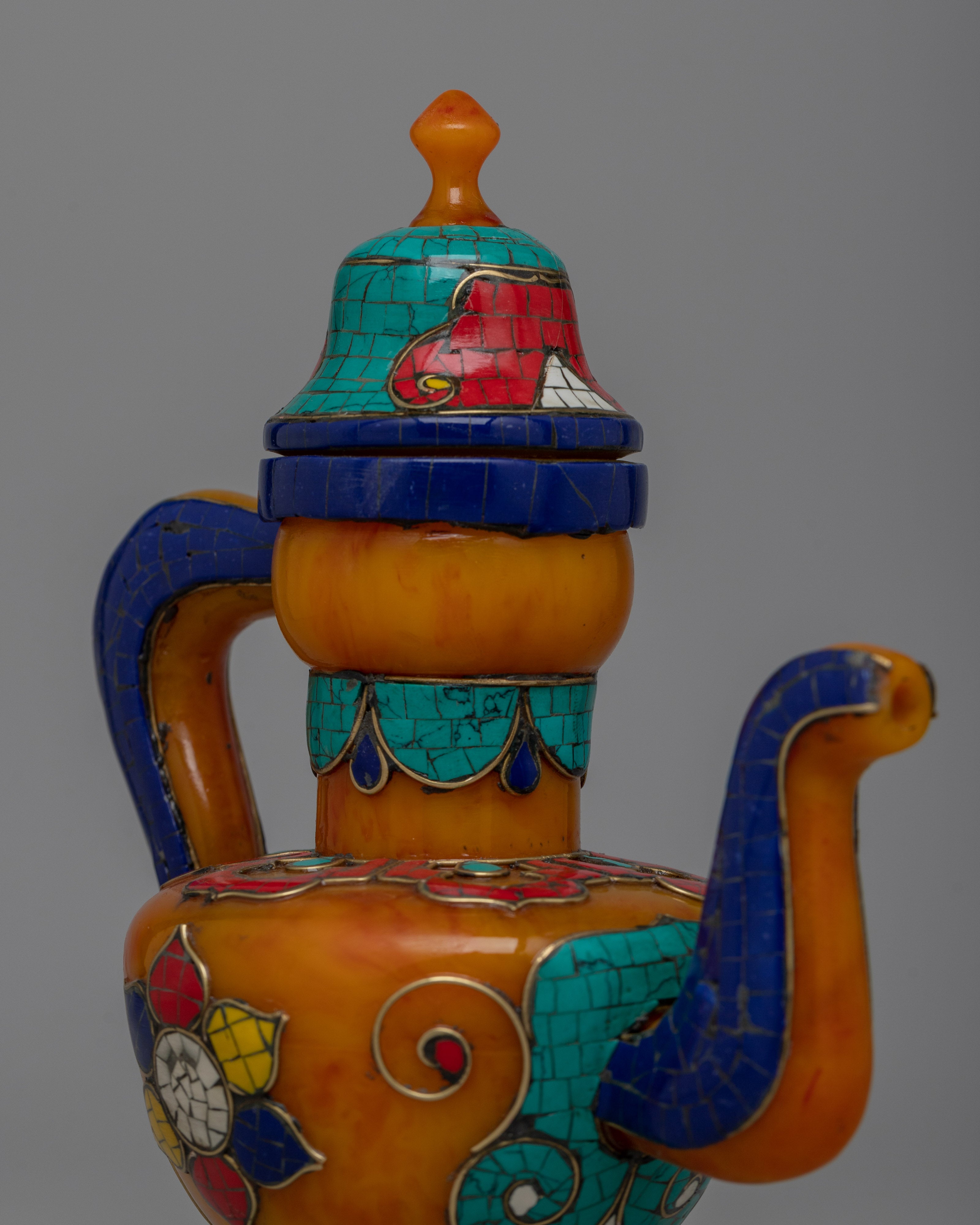 Turquoise, Coral,Lapis Lazuli Tea Pot | Exquisite Fusion of Precious Stones for Luxury Decor