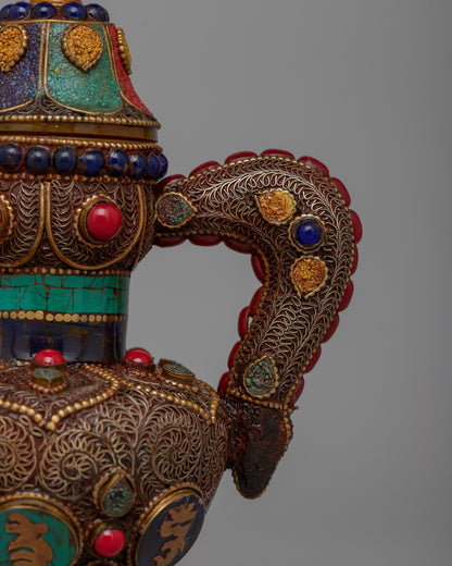 Filigree Stones Tea Pot | Exquisite Craftsmanship with Intricate Stone Embellishments