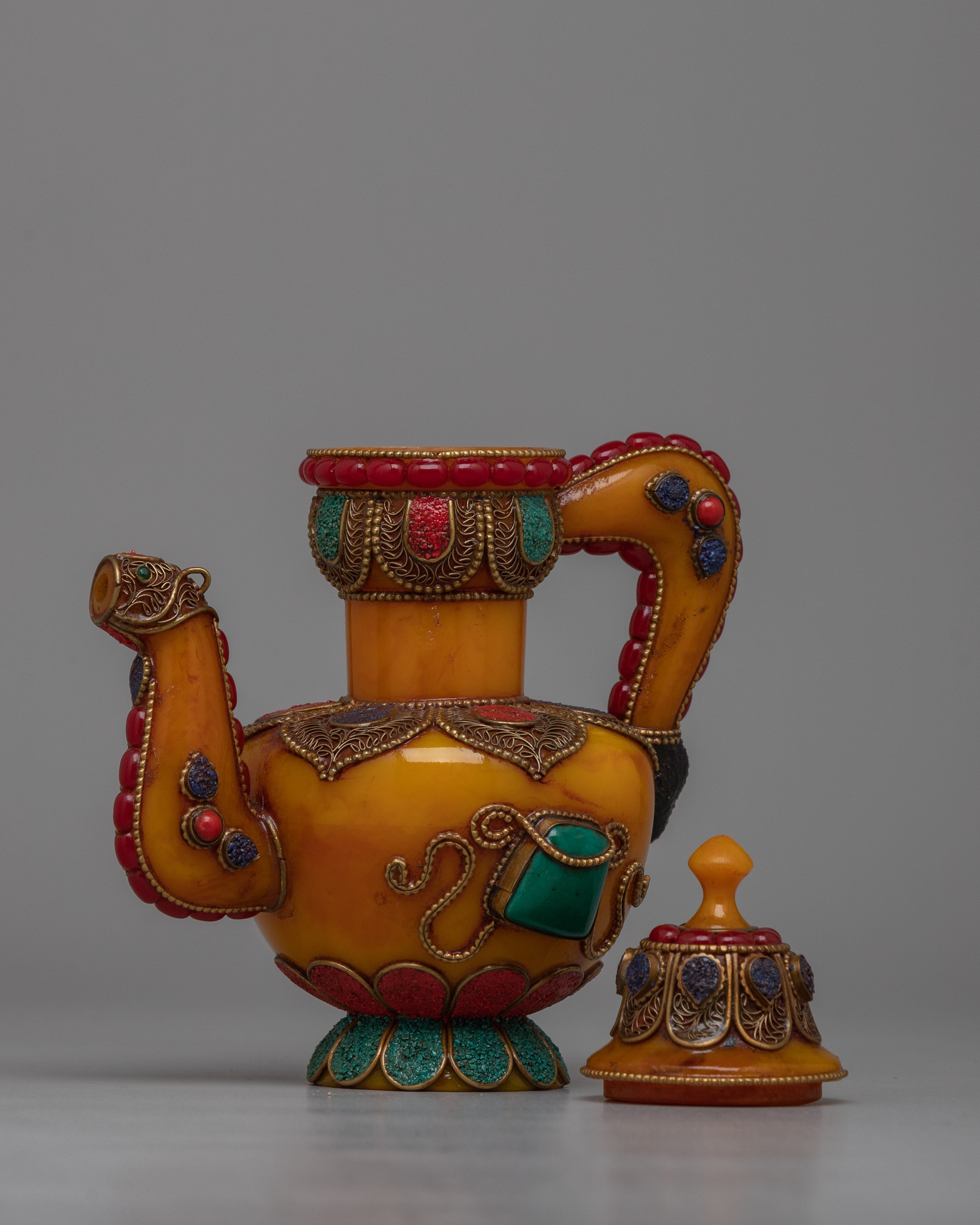 Turquoise Coral Lapis Lazuli Wine Pot, Tea Pot | Exquisite Fusion of Artifical Gemstones for Elegant Serving