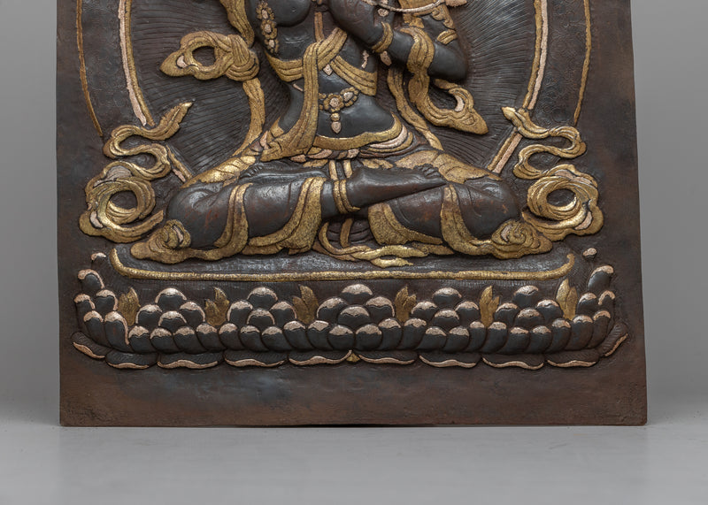 Manjushri Bodhisattva Metal Wall Thangka | Intricate Tibetan Wisdom Art