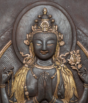 Chenrezig Bodhisattva Iron Wall Decor | Intricate Metal Tibetan Art