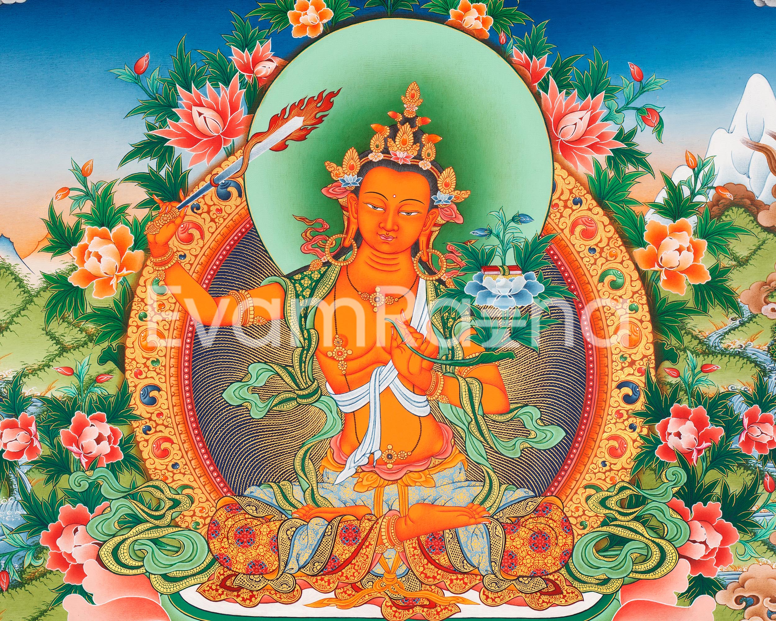 Buddhist Deity Manjushri Thangka | Sacred Buddhist Art of Wisdom and Compassion