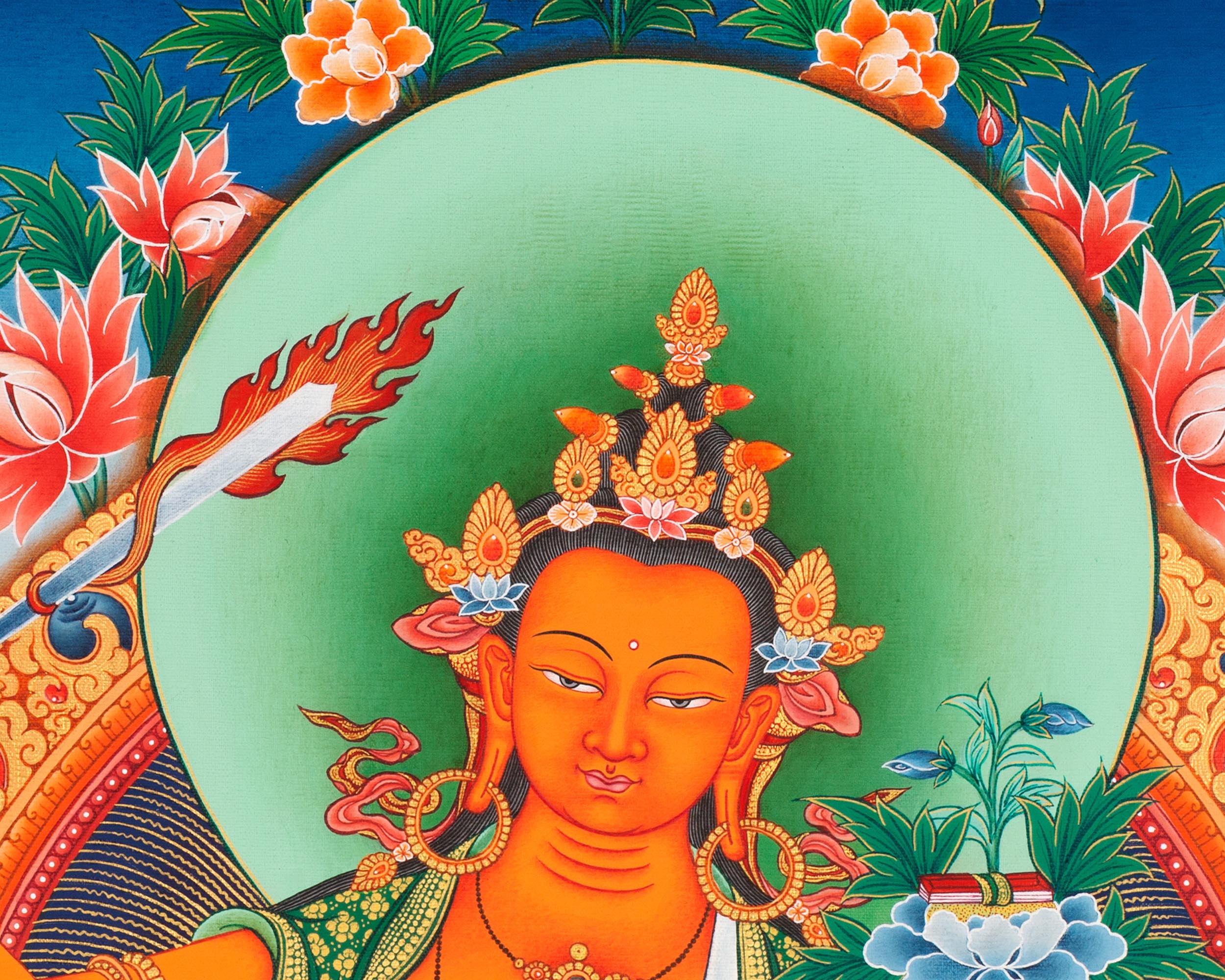 Buddhist Deity Manjushri Thangka | Sacred Buddhist Art of Wisdom and Compassion